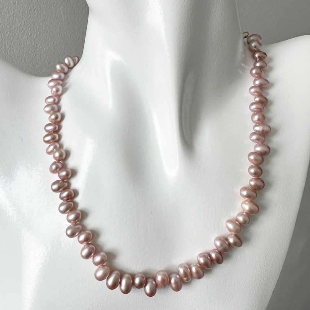 High Lust Genuine Oval Pink Pearl Necklace 5.4×7.4 mm
